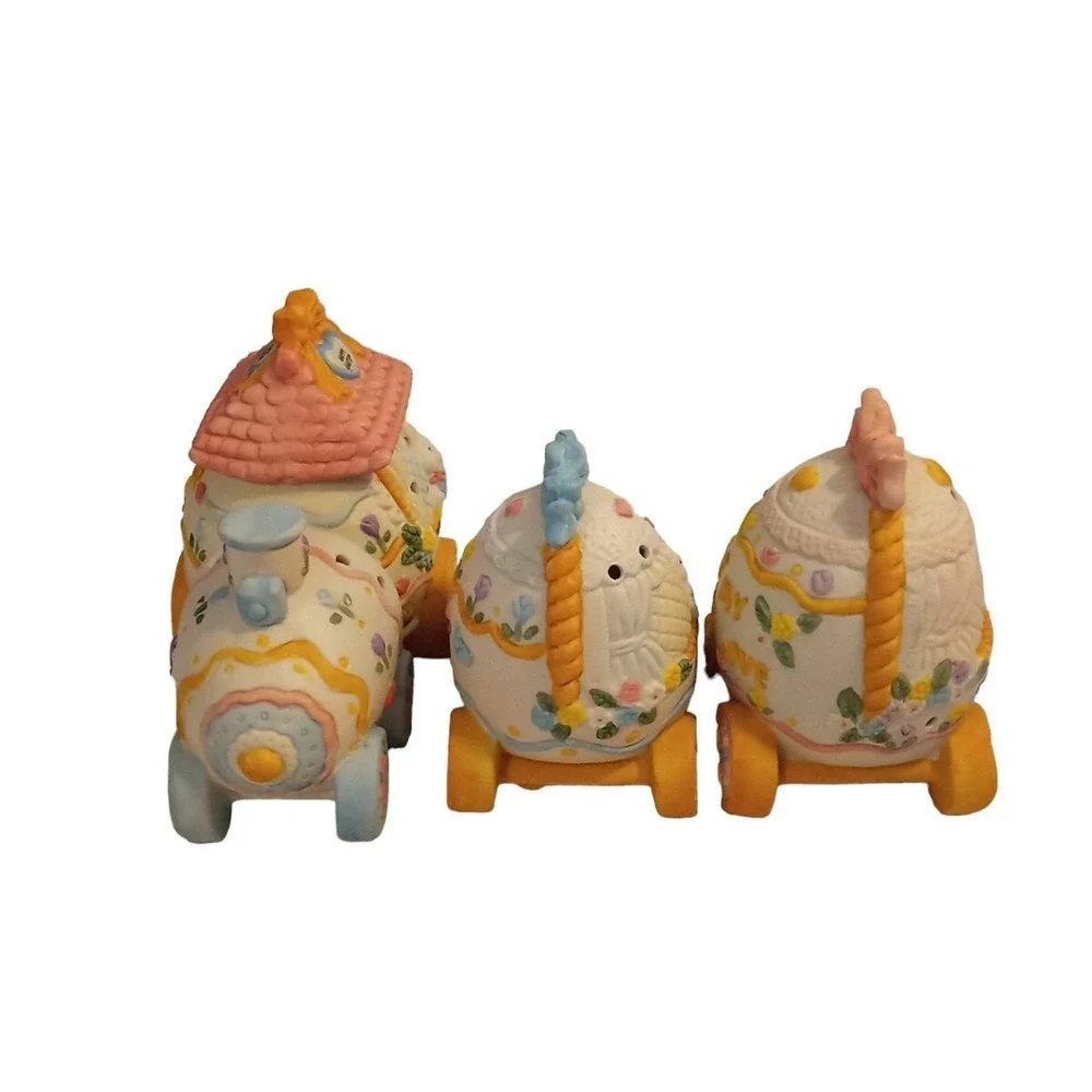 Vintage Easter Choo Choo Train Egg Cars Porcelain 3pc Night Light Holiday Decor